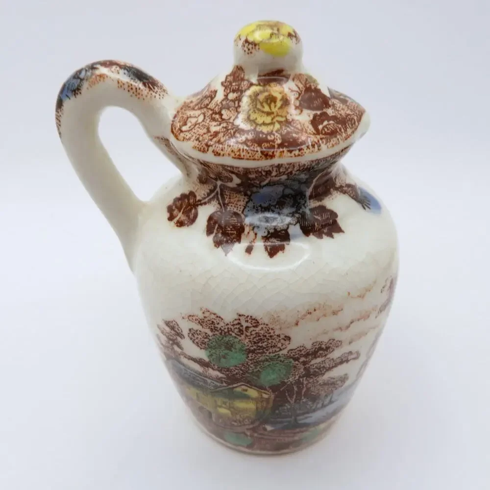 Vintage NASCO Mountain Woodland Salt Pepper Shakers Caddy Transferware Japan